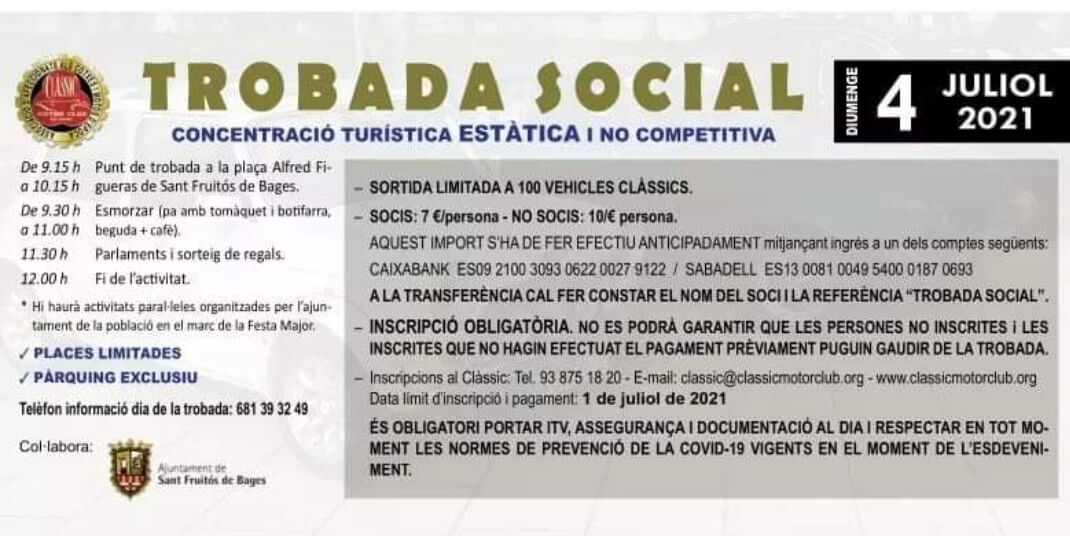 Trobada Social en Sant Fruitós de Bages, organizada por Clàssic Motor Club